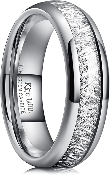 King Will Tungsten Rings for Men Meteorite Carbon Fiber Wood Inlay Mens Wedding Engagement Band Domed Polished