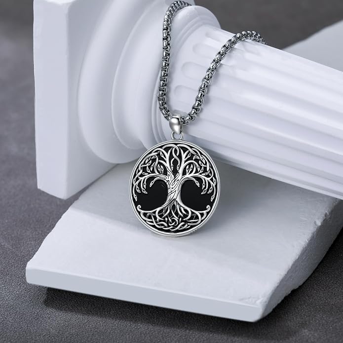 Tree of Life Necklace 925 Sterling Silver Round Tree of Life Pendant Jewelry for Men Women, w/Stainless Steel Chain 22''+2''