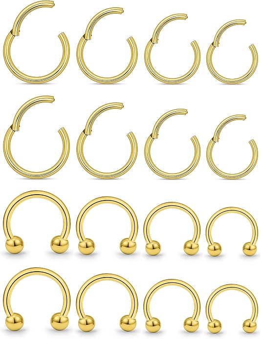 20G 18G 16G 14G 12G 10G Hypoallergenic Nose Rings Hoops for Men Women 316L Surgical Steel Hinged Nose Rings for Nostril Septum Cartilage Helix Daith Tragus Rook Conch Lip Ear Lobe Piercing