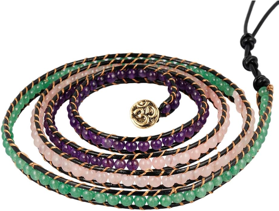 Nupuyai Handmade Leather Beaded Stone Wraps Bracelet Collection for Unisex