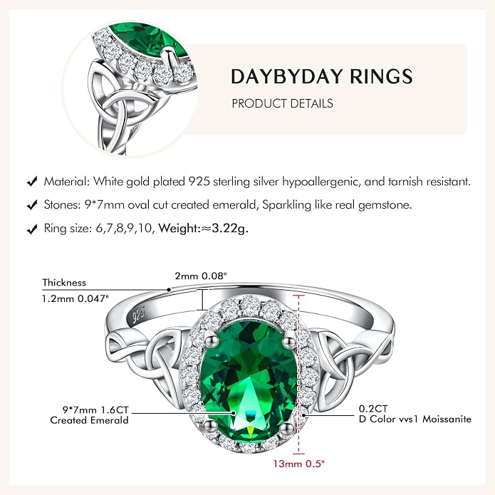 DAYBYDAY Celtic Birthstone Rings for Women 925 Sterling Silver Heart/Round/Pear/Oval Created Gemstone Moissanite Halo Engagement Promise Rings for Her Wife Birthday Anniversary Wedding Jewelry