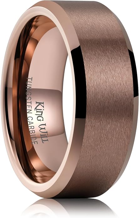 King Will Tungsten Men's Wedding Ring - Available in 6mm to 10mm, Black/Silver, Matte Finish, Beveled Polished Edge, Comfort Fit