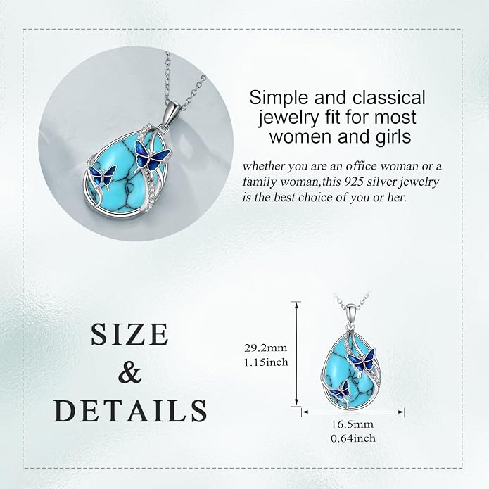 KQF Dragonfly/Butterlfy/Cat/Jellyfish/Bunny/Axolotl/Bee/Mermaid/Hummingbird/Elephant Necklace for Women Sterling Silver Moonstone Pendant Necklace Dragonfly Jewelry Gifts for Women