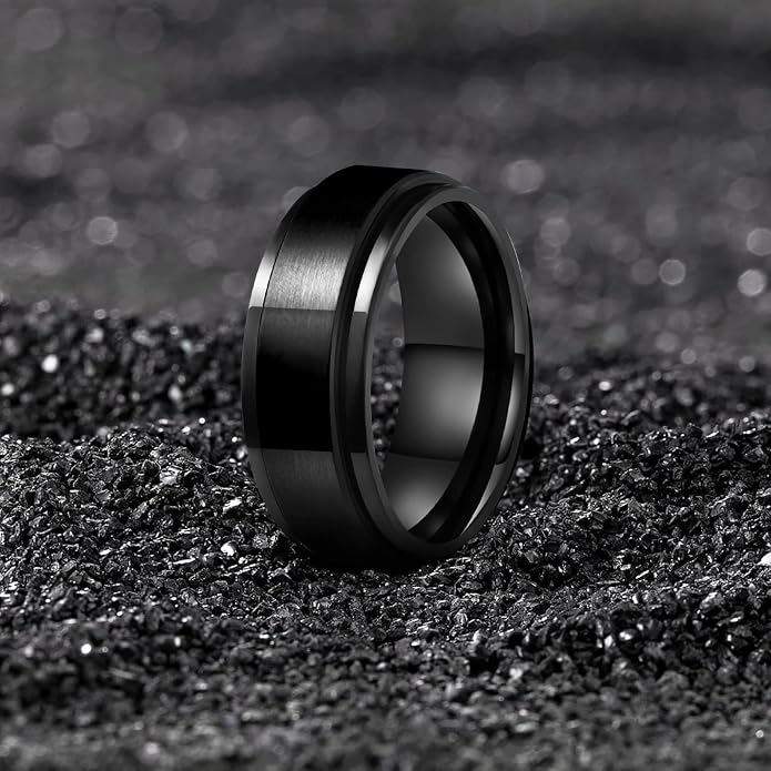 LAOYOU Fidget Anxiety Ring for Men | 8mm Spinner Band for Calming, Worry, Stress Relief & Mindfulness | Hypoallergenic Stainless Steel Comfort Fit Non Tarnish