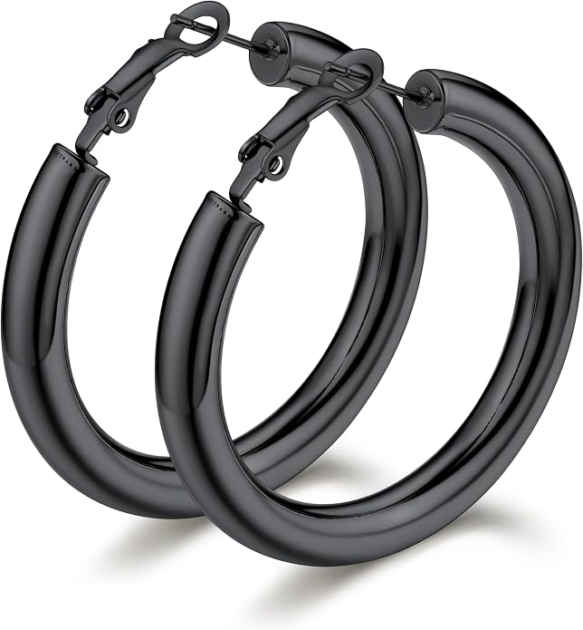 Bestyle 5mm Thick Gold Hoop Earrings Hypoallergenic Hoops for Sensitive Ears Trendy Lightweight Chunky Earrings for Women 30/40/60/80mm