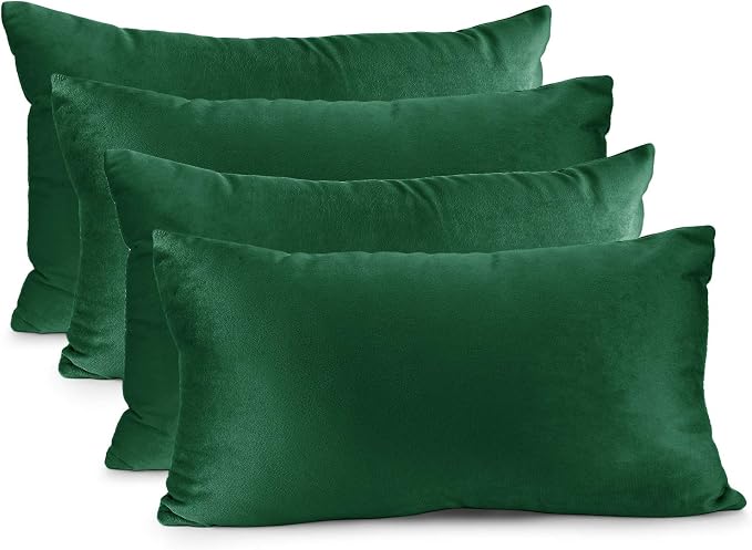 Nestl Throw Pillow Covers, Cozy Velvet Decorative Pillow Covers 12 x 20 Inches, Soft Solid Couch Pillow Covers for Sofa, Bed and Car, Set of 4 - Hunter Green
