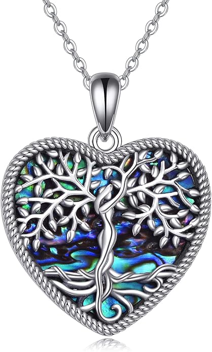 ONEFINITY Tree of Life Necklace for Women Sterling Silver Abalone Shell Crystal Tree of Life Pendant Necklace Family Tree Jewelry for Mom Daughter Sister Girls Christmas Gifts