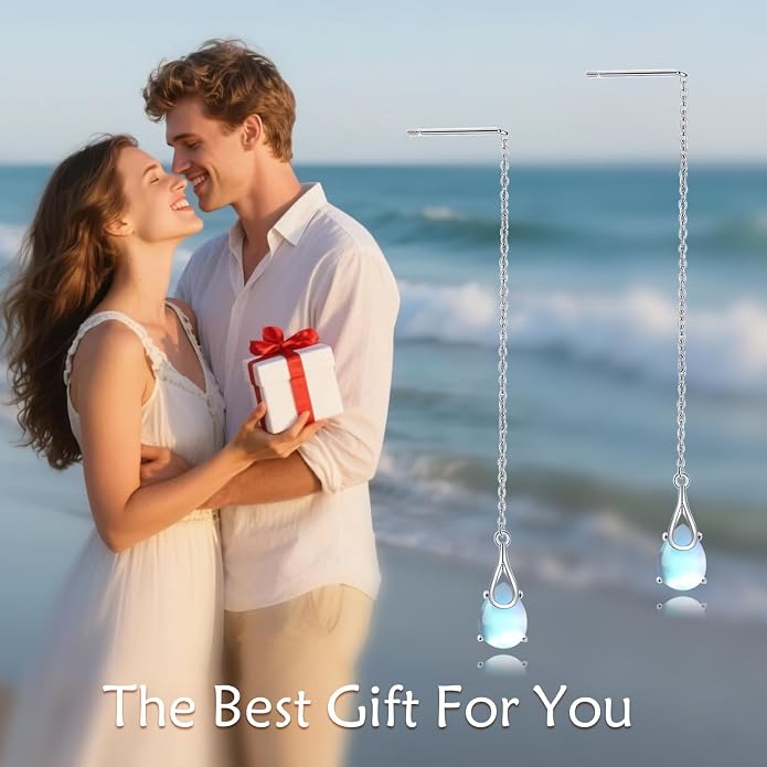 POPLYKE Sterling Silver CZ Threader Earrings Teardrop Chain Tassel Dangling Earrings for Women Dangling Jewelry