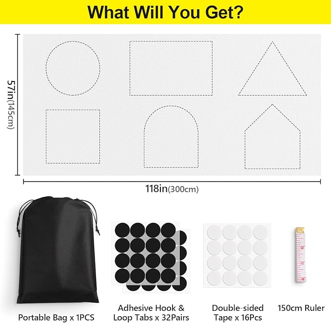 FADOTY 100% Blackout Curtains, 57"x 118" Portable Black Out Window Cover | Blackout Window Film Shades Blinds, Cuttable, No Drill, Sun Heat Light Blocker for Bedroom, Nursery, Media Room, RV, White