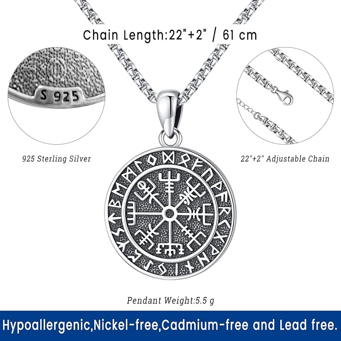 Eusense Viking Jewelry for Men Women Sterling Silver 925 Mjolnir Thors Hammer Pendant Celtic Cross Necklace Wolf Odin Raven Freya Goddess Norse Pagan Compass Vegvisir Yggdrasil Nordic Viking Necklaces Gifts