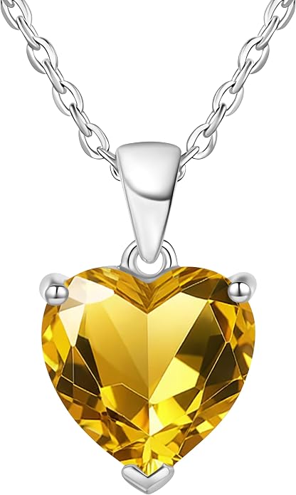 ADITA GOLD Bithstone Heart Necklace for Women with 925 Sterling Silver Chain, Simulated Birthstone Pendant, Jewelry