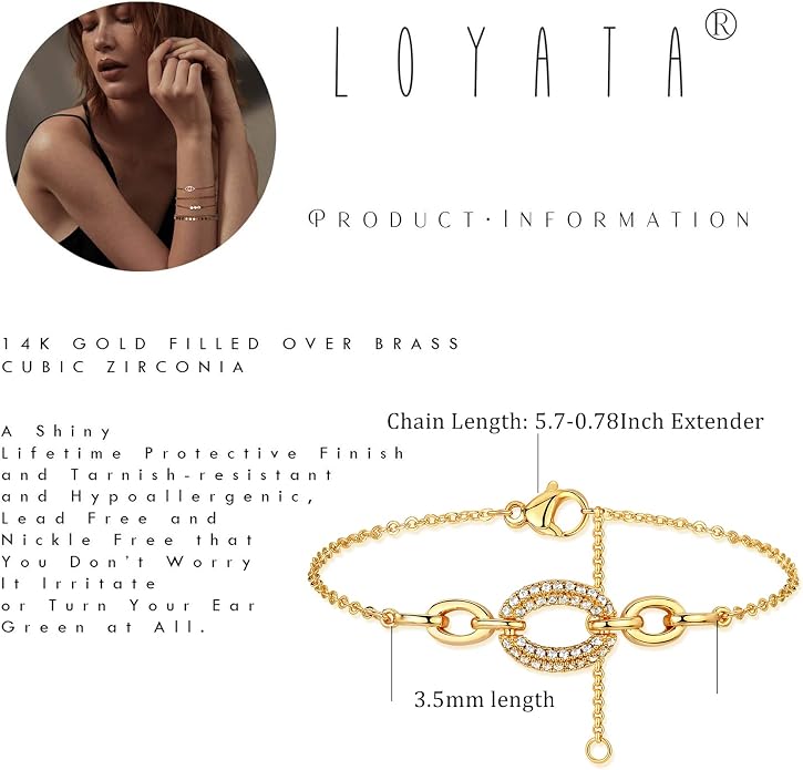 LOYATA Gold Bracelet Gold 14K Gold Filled Dainty Chain Simple Jewelry Gift for Women