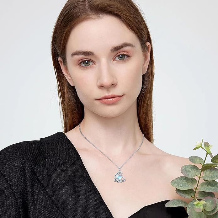 Celtic Moon Necklace 925 Sterling Silver Celtic Knot Moon Pendant, Crescent Irish Necklace Celtic Jewelry Gift for Women Men