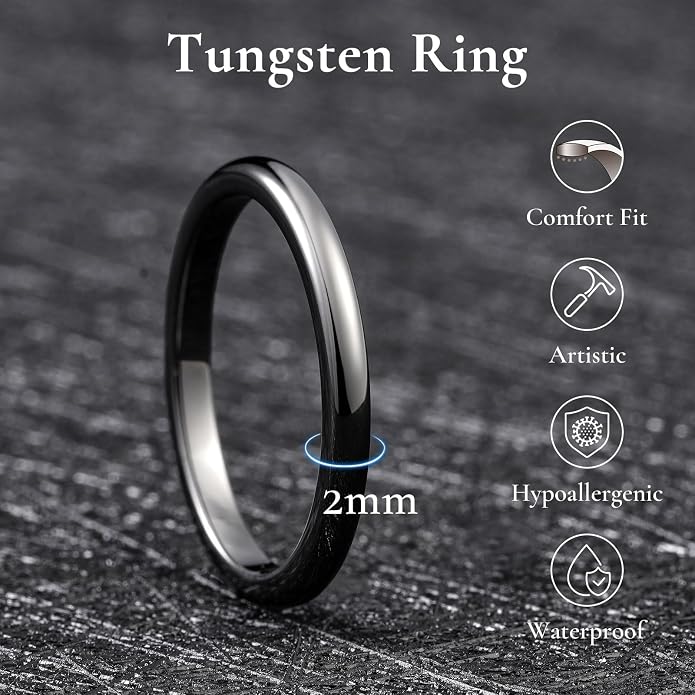 King Will Tungsten Carbide Wedding Band for Men Women Promise Rings for Couples Domed High Polish
