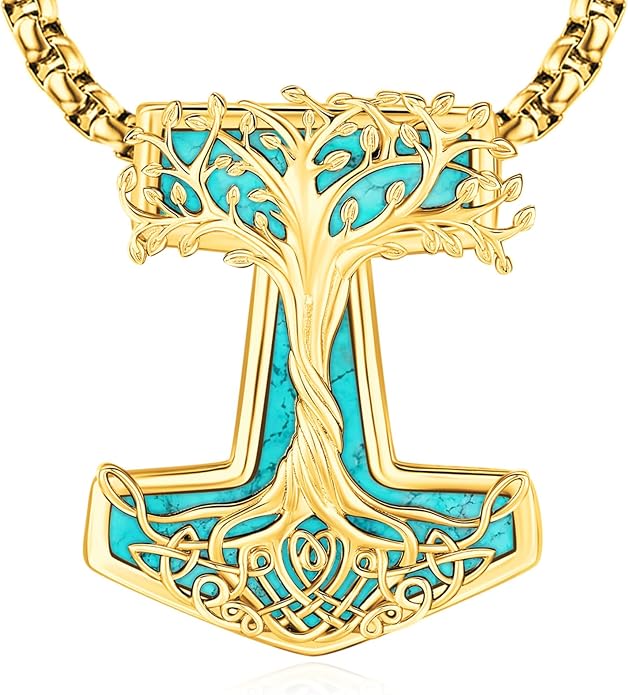 Eusense Viking Jewelry for Men Women Sterling Silver 925 Mjolnir Thors Hammer Pendant Celtic Cross Necklace Wolf Odin Raven Freya Goddess Norse Pagan Compass Vegvisir Yggdrasil Nordic Viking Necklaces Gifts