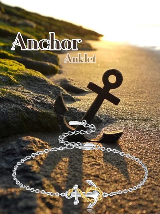 Palpitate Anchor Anklet Bracelets for Women Anklet Nautical 925 Sterling Silver Anchor Jewelry Gifts for Women Sailor Adjustable Chain