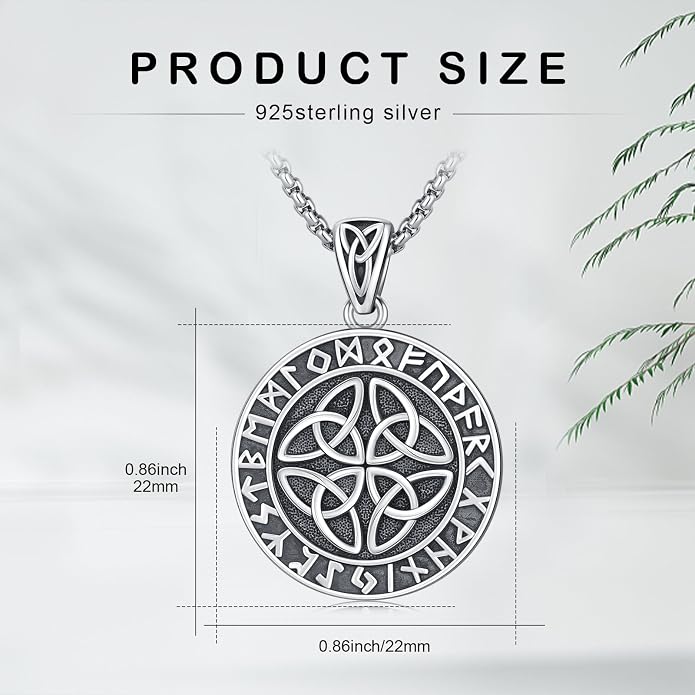 925 Sterling Silver Necklace for Men Viking Rune/Odin God/St Michael/Thors Hammer/Wolf/Celtic Knot/Religious Cross Jewelry Gifts for Men