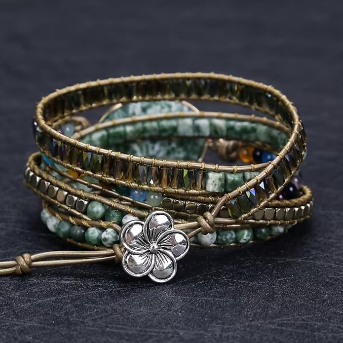 Boho Wrap Bracelet for Women, Handmade Natural Imperial Jasper Multi-Layer Stone Beaded Bracelet, Bohemian Healing Crystal Stone Jewelry Gifts