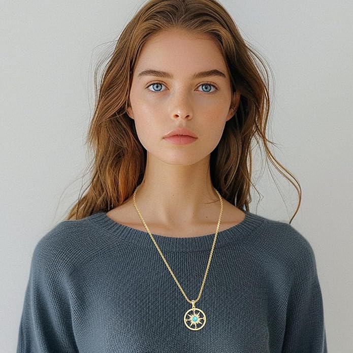 Compass Necklace for Women Men 925 Sterling Silver Pendant Urn Necklaces for Ashes Picture Locket Necklace Anchor Necklace Viking Necklace Crystals CZ Moonstone Abalone Shell Turquoise Compass Jewelry