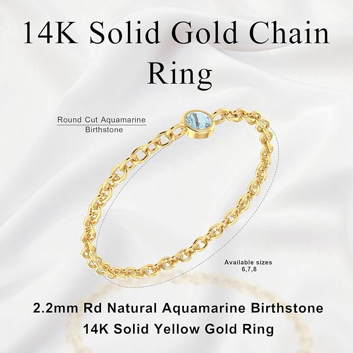 14k Gold Chain Rings for Women with Natural 2.2mm Birthstone, Women's Statement Rings, Chain Rings