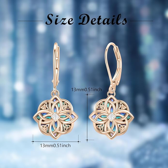 Celtic Knot Earrings 925 Sterling Silver Abalone Drop Dangle Celtic Earrings Gifts for Women