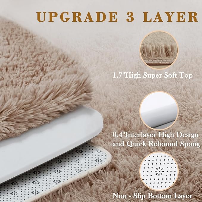 Area Rugs 10x14 Living Room, Shaggy Carpet Soft Plush Furry Bedside Rug Large Area Rugs for Bedroom Home Decor Anti Slip(10 x 14, Beige)