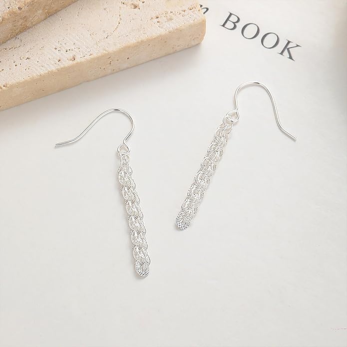 925 Sterling Silver Tassel Chain Dangle Earrings for Women Sparkling Long Fringe Dangle Drop Earrings Bling Line Minimalist Wedding Studs Earring Jewelry Birthday Christmas Gifts for Her