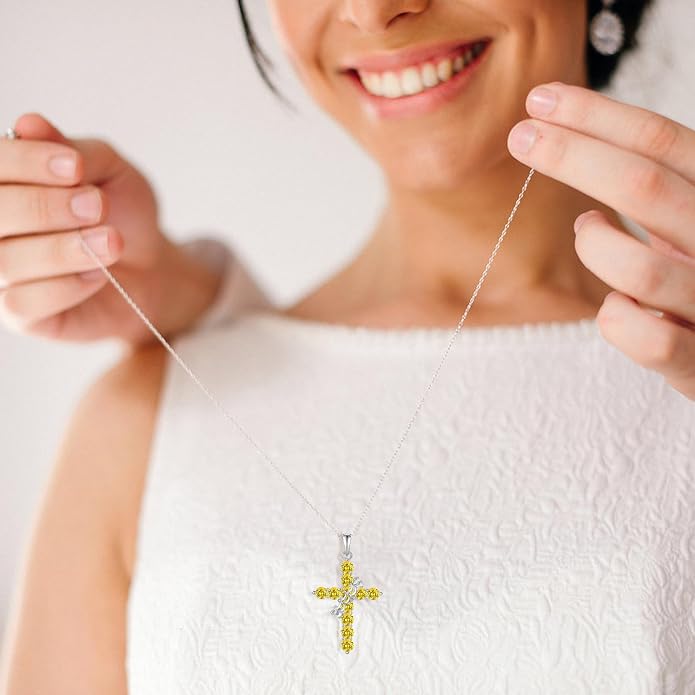 Rotated Crown Cross Necklaces for Women, 925 Sterling Silver Round Cut Zircon Neckalce Pendant With Ring Birthstones Jewelry for Her