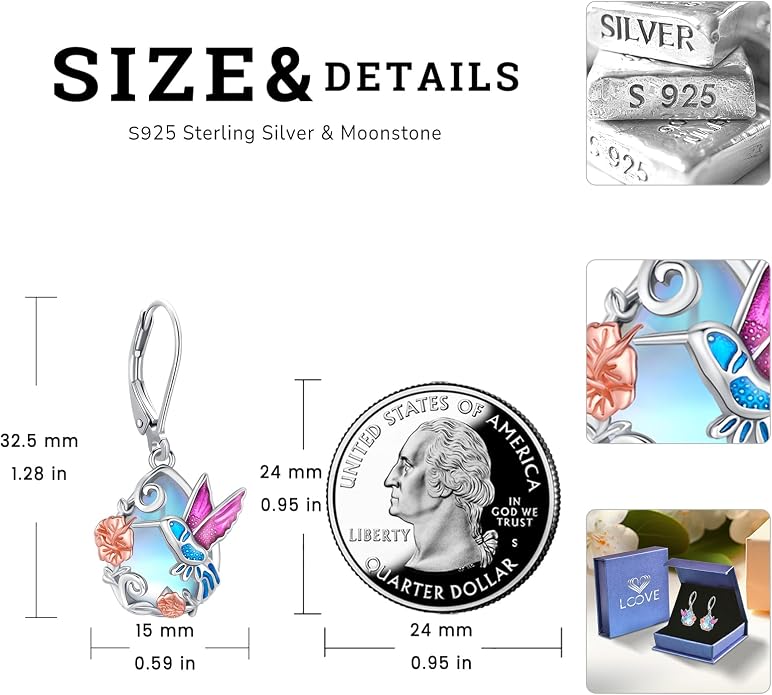 Tree of Life/Cat/Turtle/Butterfly/Flower/Celtic/Turquoise/Moonstone Dangle Earrings for Women Sterling Silver Cute Animals Drop Earrings Jewelry Gifts