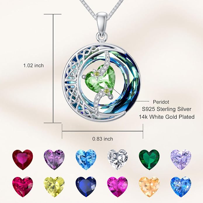 TOUPOP Birthstone Necklace 925 Sterling Silver Moon and Star Pendant Celtic Moon Jewelry with Blue Crystal Anniversary Birthday Gifts for Women Mom Wife Her