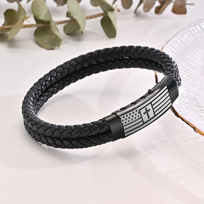 VNOX Men's Inspirational Mantra Engarved Handmade Braided Leather Adjustable Cuff Bangle Bracelet Encouragement Motivational Gift for Men