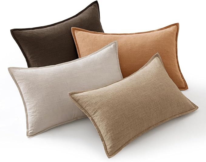 MIULEE Neutral Brown Boho Linen Pillow Covers 12x20 Inch Pack of 4 | Natural Fall Decorative Throw Pillow Covers Soft Farmhouse Couch Pillowcases Modern Decor for Living Room Bed Sofa