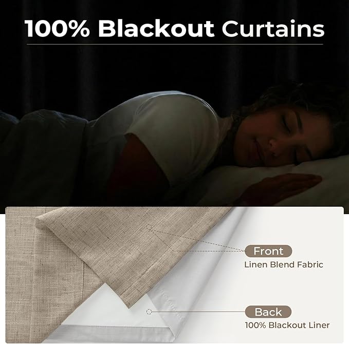 CAPALOCA Burlywood Birch Linen Pinch Pleated Curtains Blackout, 100% Black Out Curtains 90 inch Long for Bedroom, Thermal Insulated Pinch Pleated Drapes for Living Room, 40" W x 90" L, 2 Panels Set