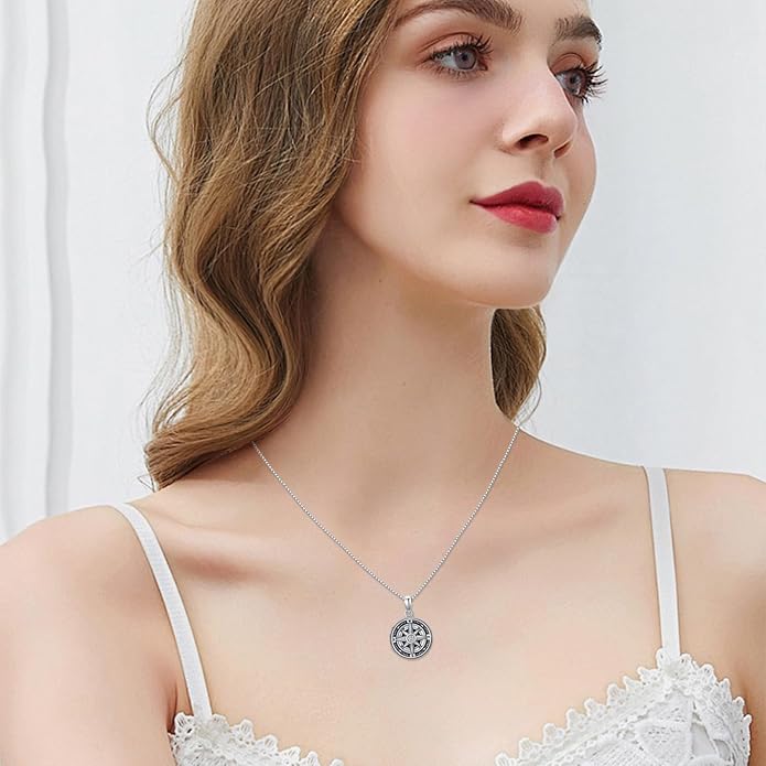 Compass Necklace for Women Graduation Gifts 925 Sterling Silver Celtic Knot Compass Pendant Graduation Jewelry Inspirational Travel Gifts for Women