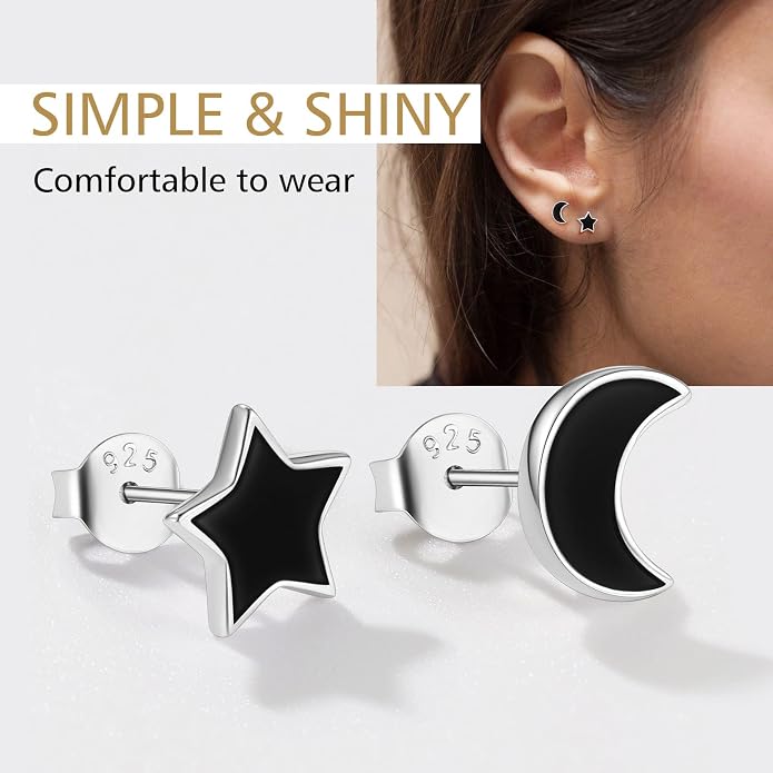 FindChic Hypoallergenic Sterling Silver Small Bar/Heart/Dot/Triangle/Butterfly/Lightning Studs Earrings Minimalist Geometric Jewelry Valentine Gifts for Women Men Girls, with Gift Box