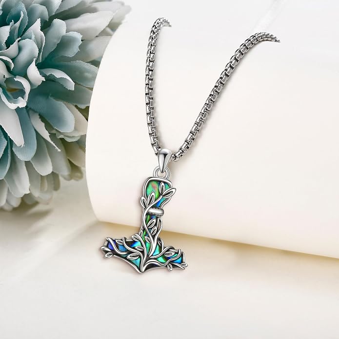 Mjolnir Hammer Necklace Sterling Silver Thor Hammer Pendant Necklace Nordic Viking Jewelry Gifts for Women