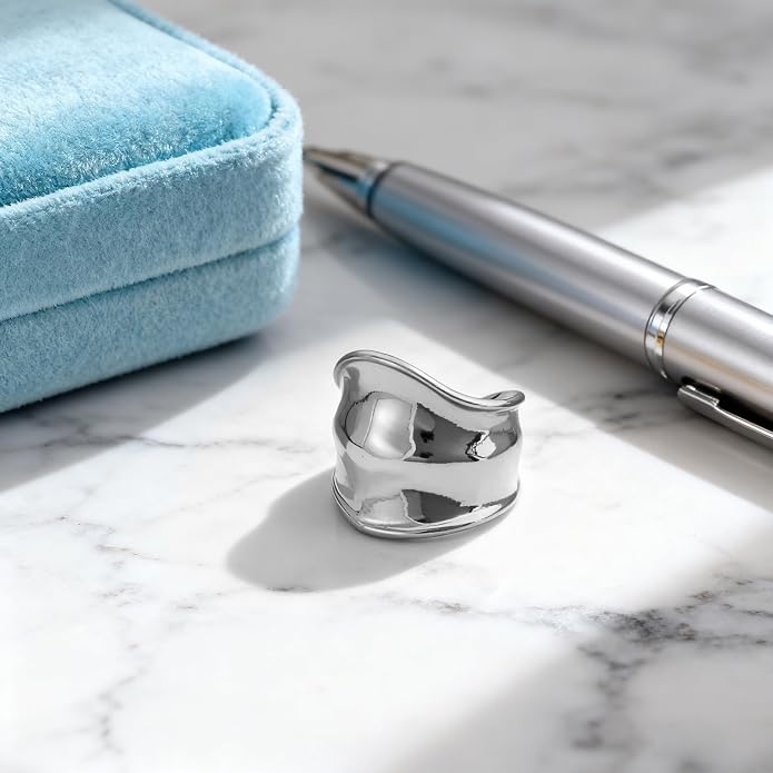 ORIGENCE Chunky Gold Silver Ring for Women 14K Gold Plated Wide Band Open Rings Tarnish-Free Thick Geometric Ring Irregular Statement Sculptural Jewelry Gift