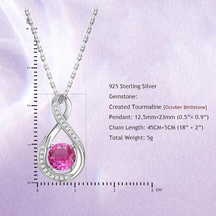 925 Sterling Silver Birthstone Necklace for Women Infinity Necklaces Birthday Anniversary Fine Jewelry Gifts for Mother Women, Adjustable Chain