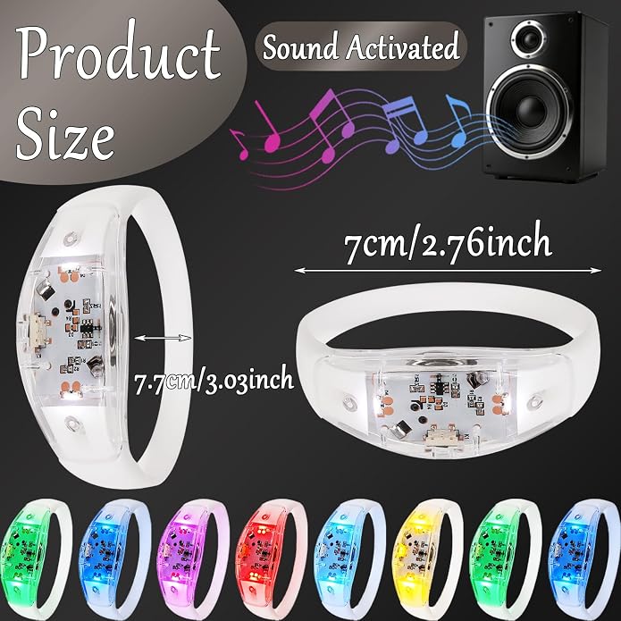 150 Pcs LED Glow Bracelets Sound Activated Light Up Bracelets for Adults Glow in the Dark Party Supplies Birthday Party Favors for Christmas, Halloween, Rave, New Year, Concert