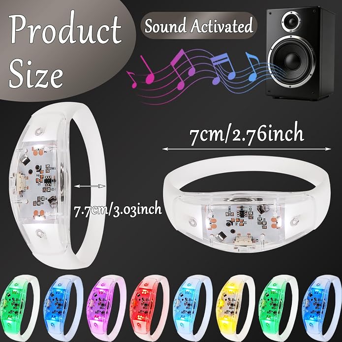 150 Pcs LED Glow Bracelets Sound Activated Light Up Bracelets for Adults Glow in the Dark Party Supplies Birthday Party Favors for Christmas, Halloween, Rave, New Year, Concert