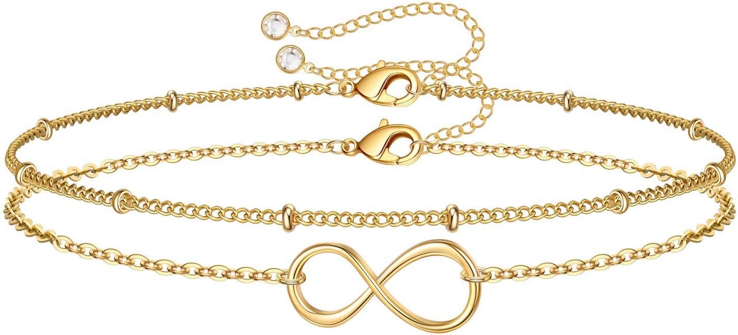 Dainty Gold Bracelets for Women, 14K Gold Plated Adjustable Layered Beads Bracelet Cute Evil Eye Oval Chain Pearl Bar Turtle Gold Bracelets for Women Jewelry