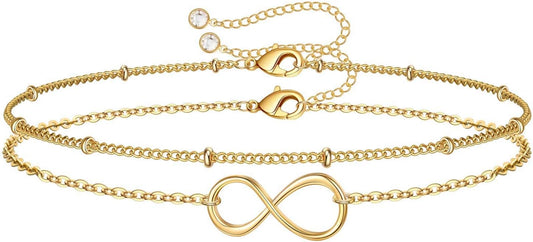 Dainty Gold Bracelets for Women, 14K Gold Plated Adjustable Layered Beads Bracelet Cute Evil Eye Oval Chain Pearl Bar Turtle Gold Bracelets for Women Jewelry