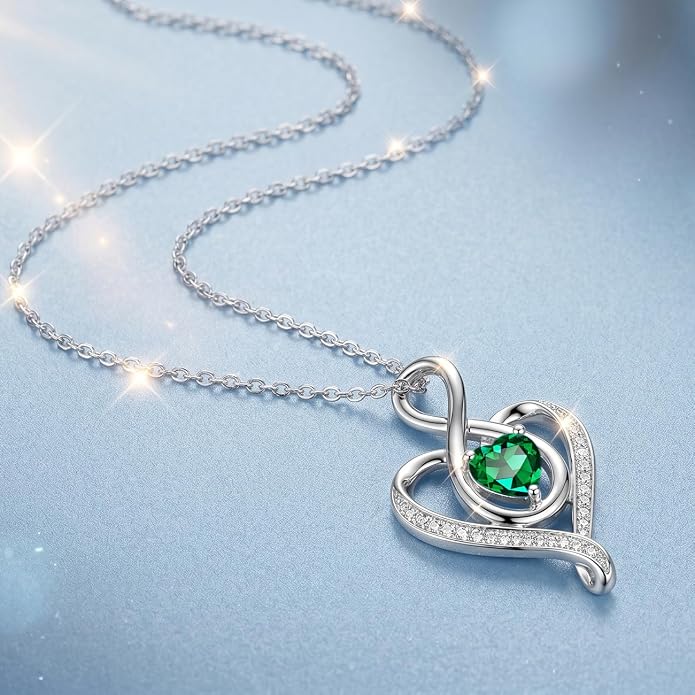 Birthstone Necklace for Women Heart Necklace S925 Sterling Silver Infinity Love Birthday Gifts for Mom Women Wife Girlfriend