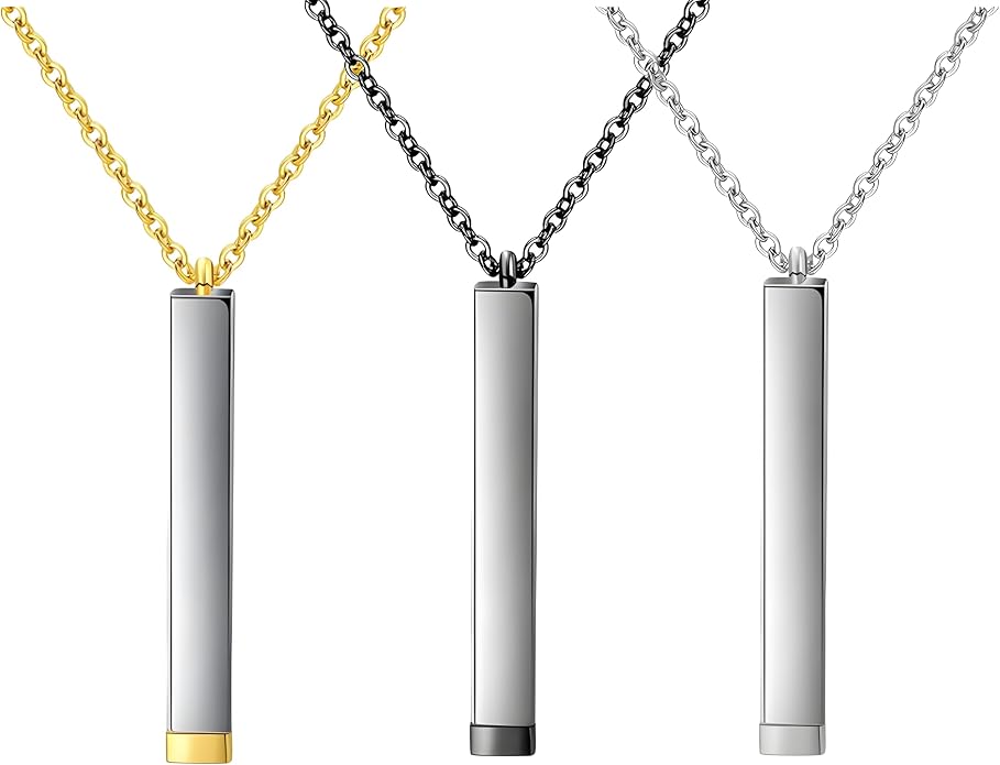 LUSSO Customized 925 Sterling Silver Engraved Bar Necklace For Women And Men, 14K Yellow Gold Or Rose Gold Custom Name Necklace Personalized Verticial Bar Necklace, Name Plate Necklaces