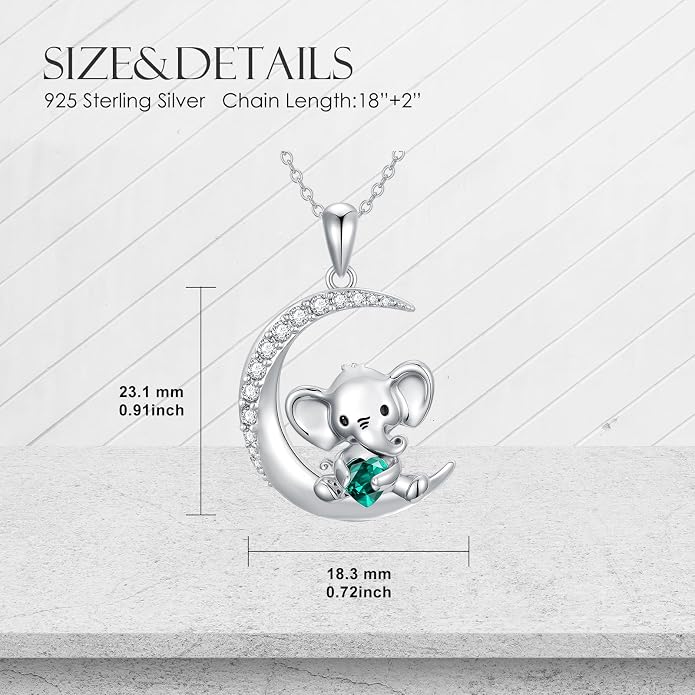 PROESS Animal Birthstone Necklace 925 Sterling Silver Otter/Axolotl/Hippo/Elephant/Dachshund/Monkey/Red Panda Pendant Necklace Animal Birthstone Jewelry Gifts for Women