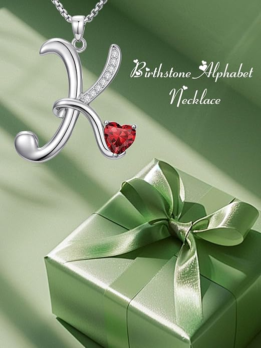Birthday Gifts for Women Alphabet A to Z Initial Birthstone Pendant Necklaces for Women - 18k White Gold Plated Personalized Name Jewelry Anniversary Graduation Gifts for Wife Her Daughter Girlfriend(with Gift Box)