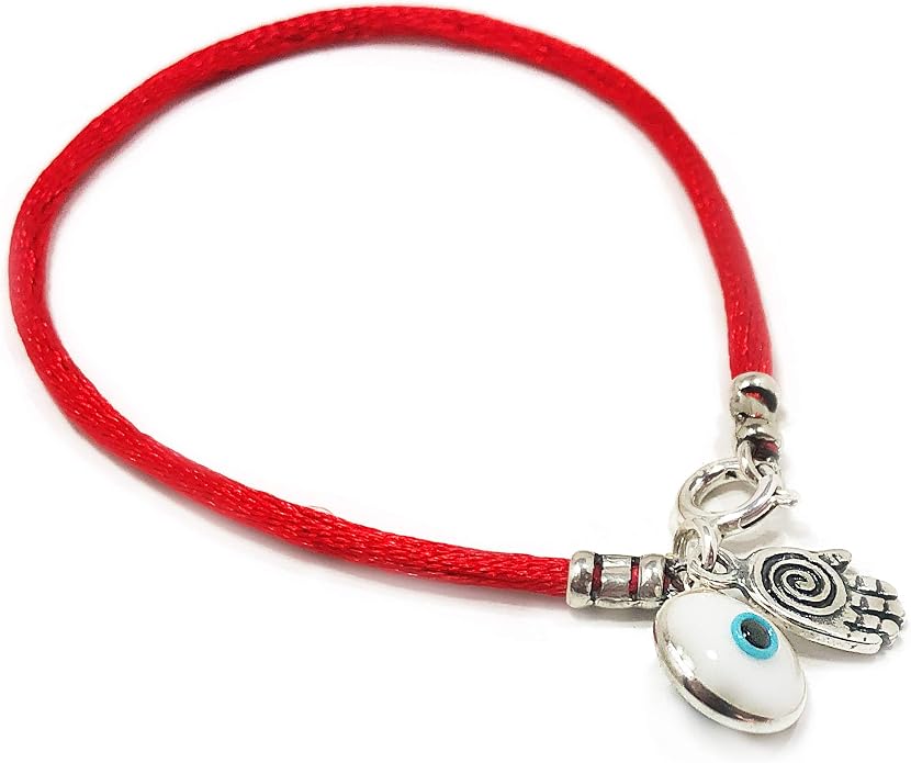 Hamsa Protection Bracelet for Men 8" Length, Red Silk String with Hamsa Hand Charm - Evil Eye Protection Jewelry for Success & Friendship - Gift in Cotton Pouch