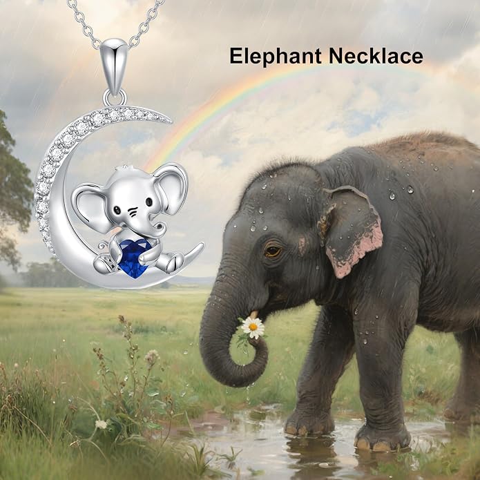 PROESS Animal Birthstone Necklace 925 Sterling Silver Otter/Axolotl/Hippo/Elephant/Dachshund/Monkey/Red Panda Pendant Necklace Animal Birthstone Jewelry Gifts for Women