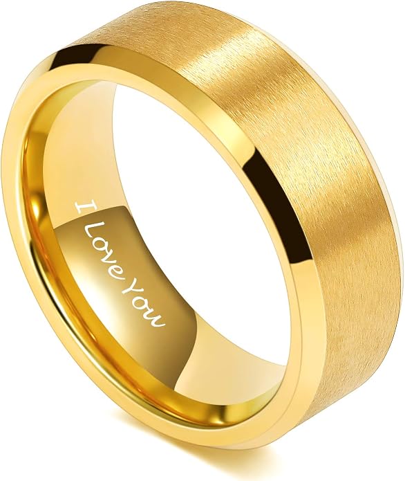 TRUMIUM 2mm 4mm 6mm 8mm 24k Gold Plated Tungsten Rings for Men Women Wedding Bands Matte Finish Beveled Edges Comfort Fit Size 4-13