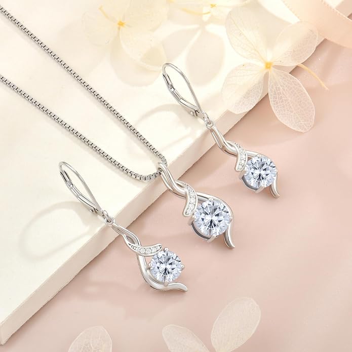Women‘s Birthstone Pendant Necklace S925 Sterling Silver Imitation Diamond Infinity Necklace Jewelry Gift for Her